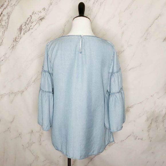 J. Jill Chambray Blue Tiered Bell Sleeve Blouse - Picture 3 of 6